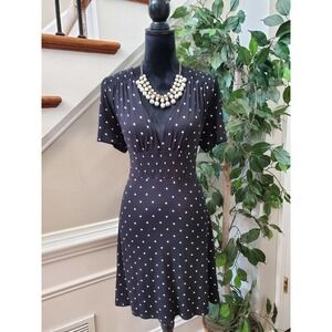 Miss Selfridge Women's Black Polyester V-Neck Short Sleeve Knee Length Dress 12